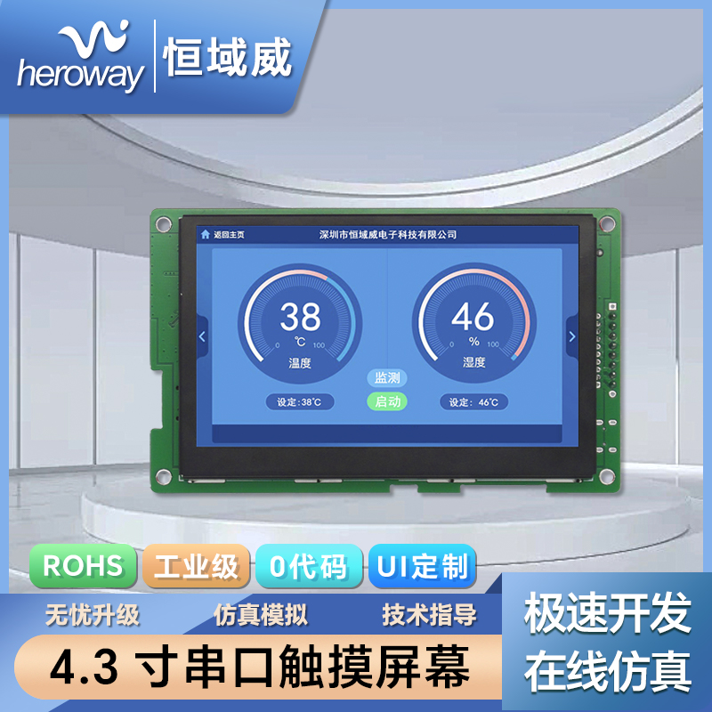 HYW043F 4.3寸无触摸 RS232/TTL/485 音频播放定制显示屏